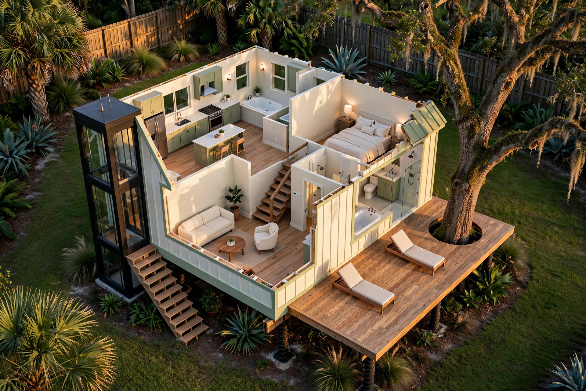 The Gabled Lift 3D floor plan — Level 1