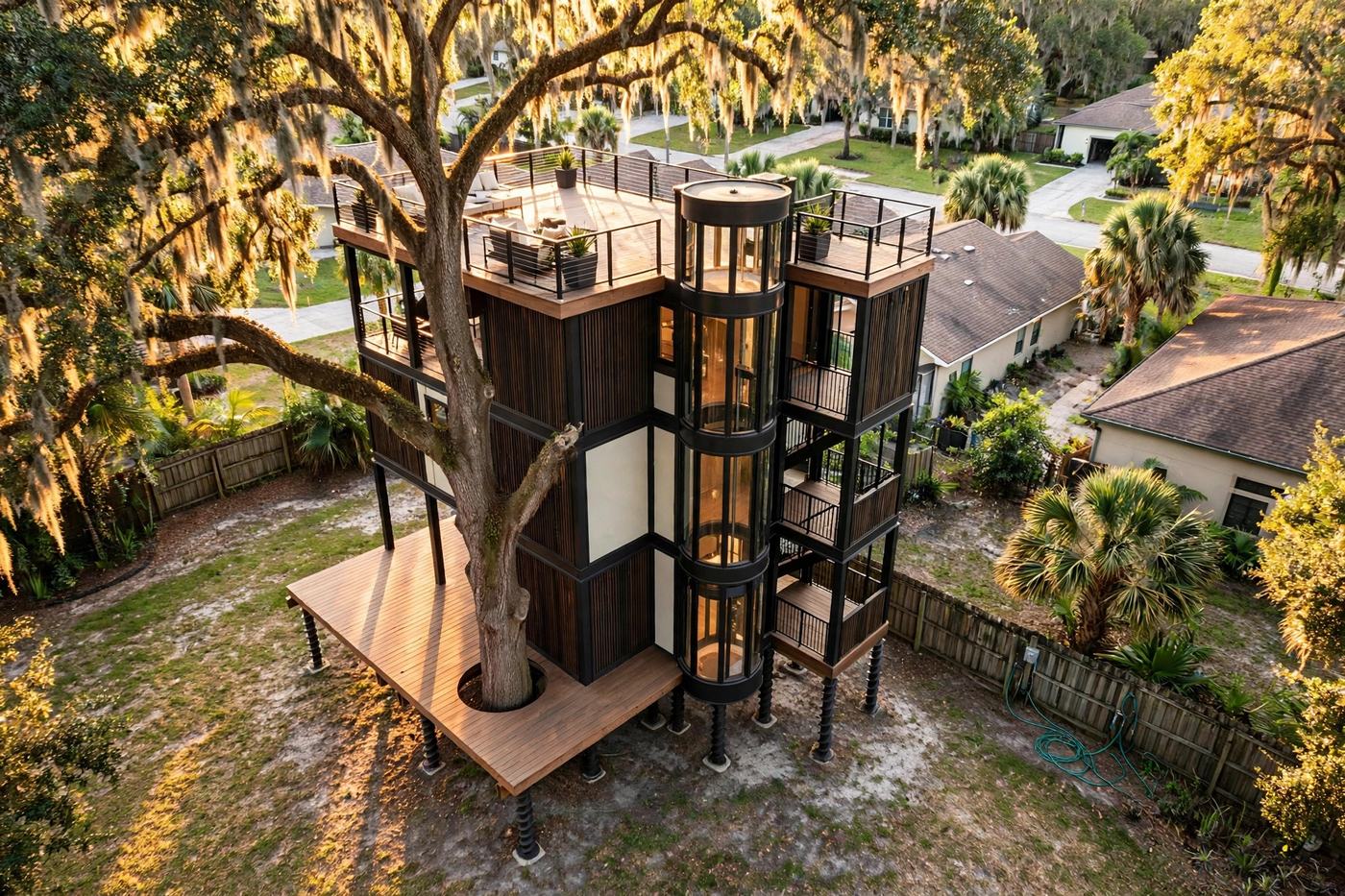 Tower House bird's eye aerial view