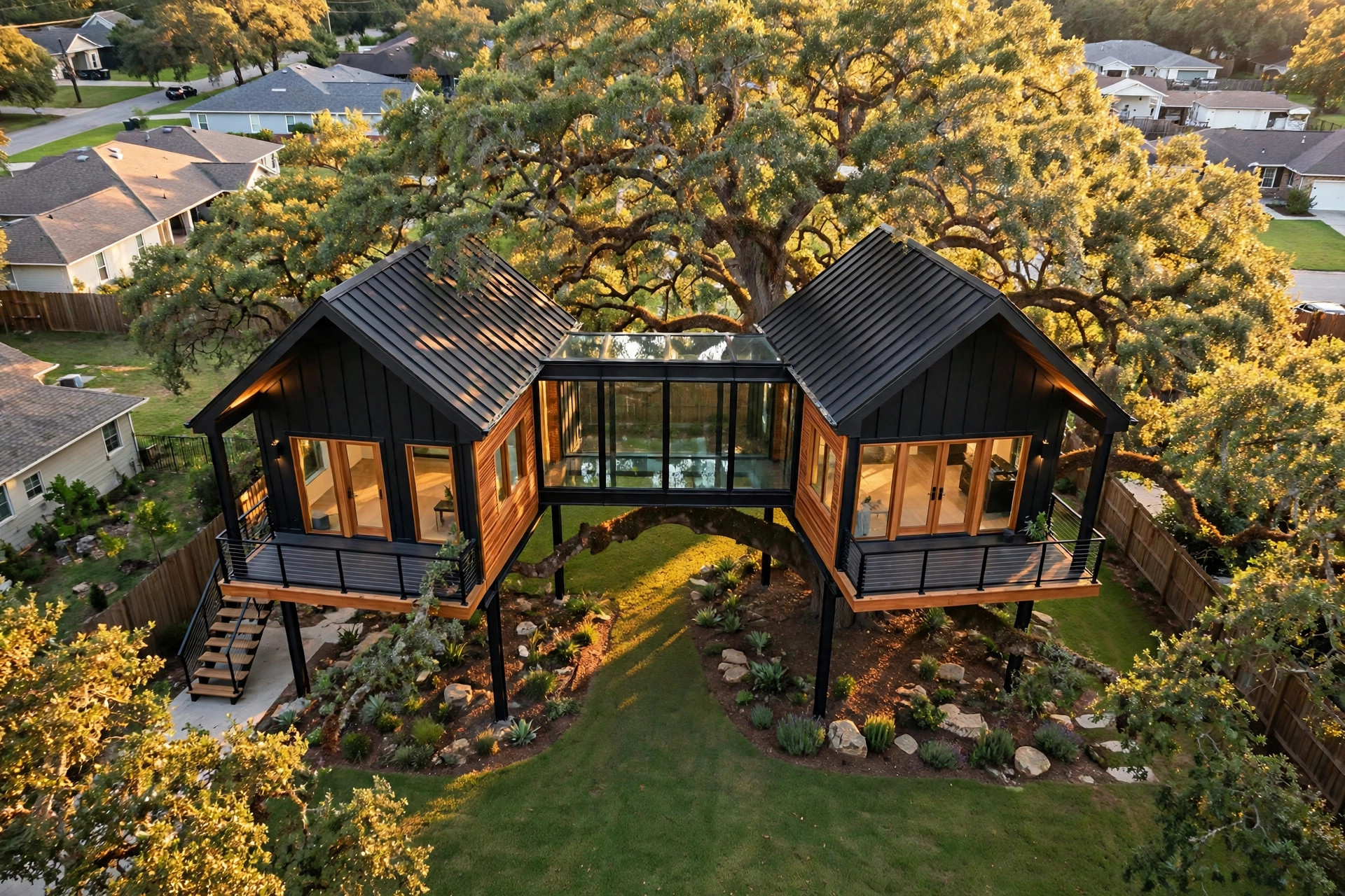 Twin Pavilions bird's eye aerial view
