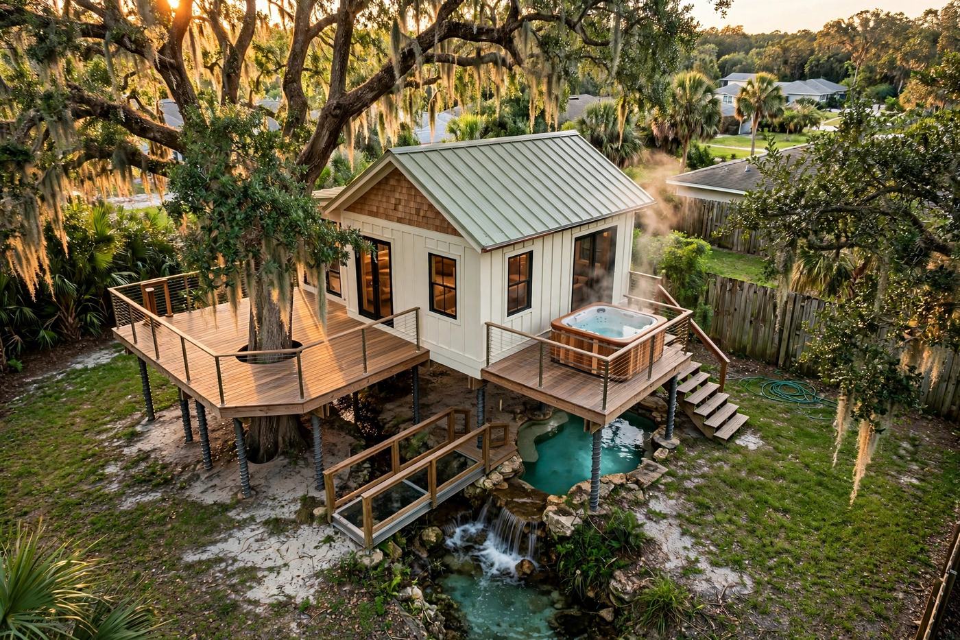 Cascade Cottage bird's eye aerial view