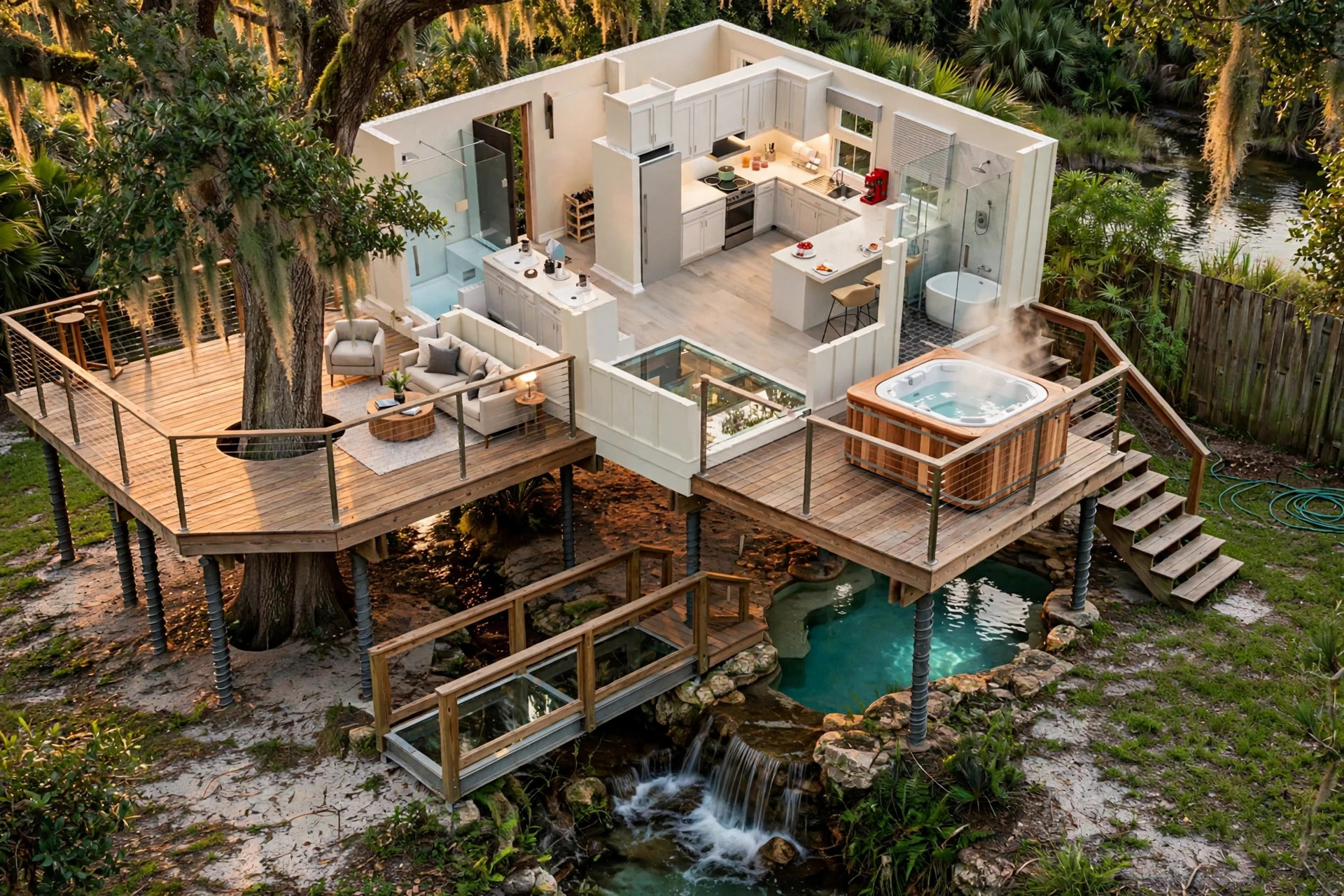 The Cascade Cottage 3D floor plan — Level 1